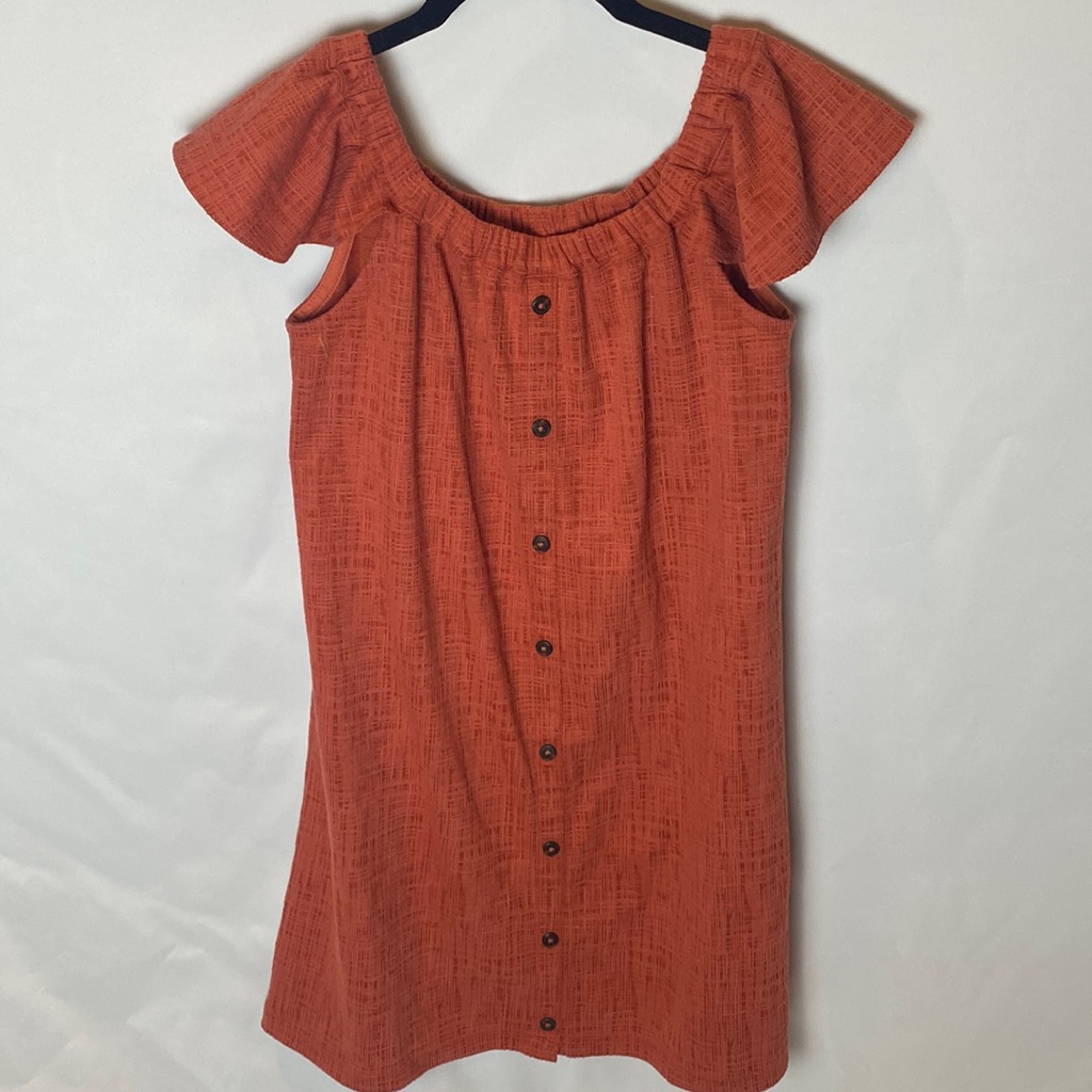 Madewell Off The Shoulder Dress, Decorative Button Front, Pumpkin Color, Size Xs